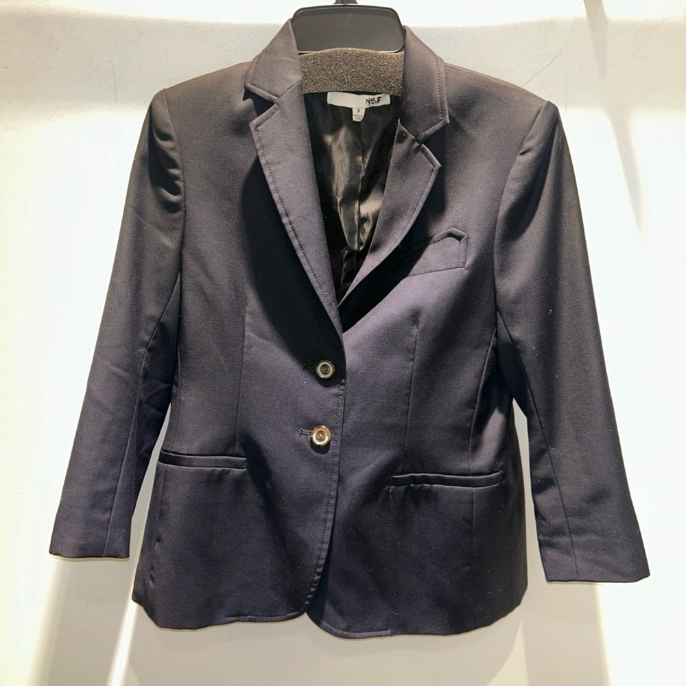 NSF 3/4 Sleeve Navy Blazer  Jacket Coat Wool  P XS
